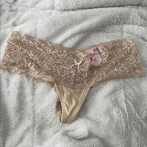Candie’s Cheeky Lace Thong Panty - Beige